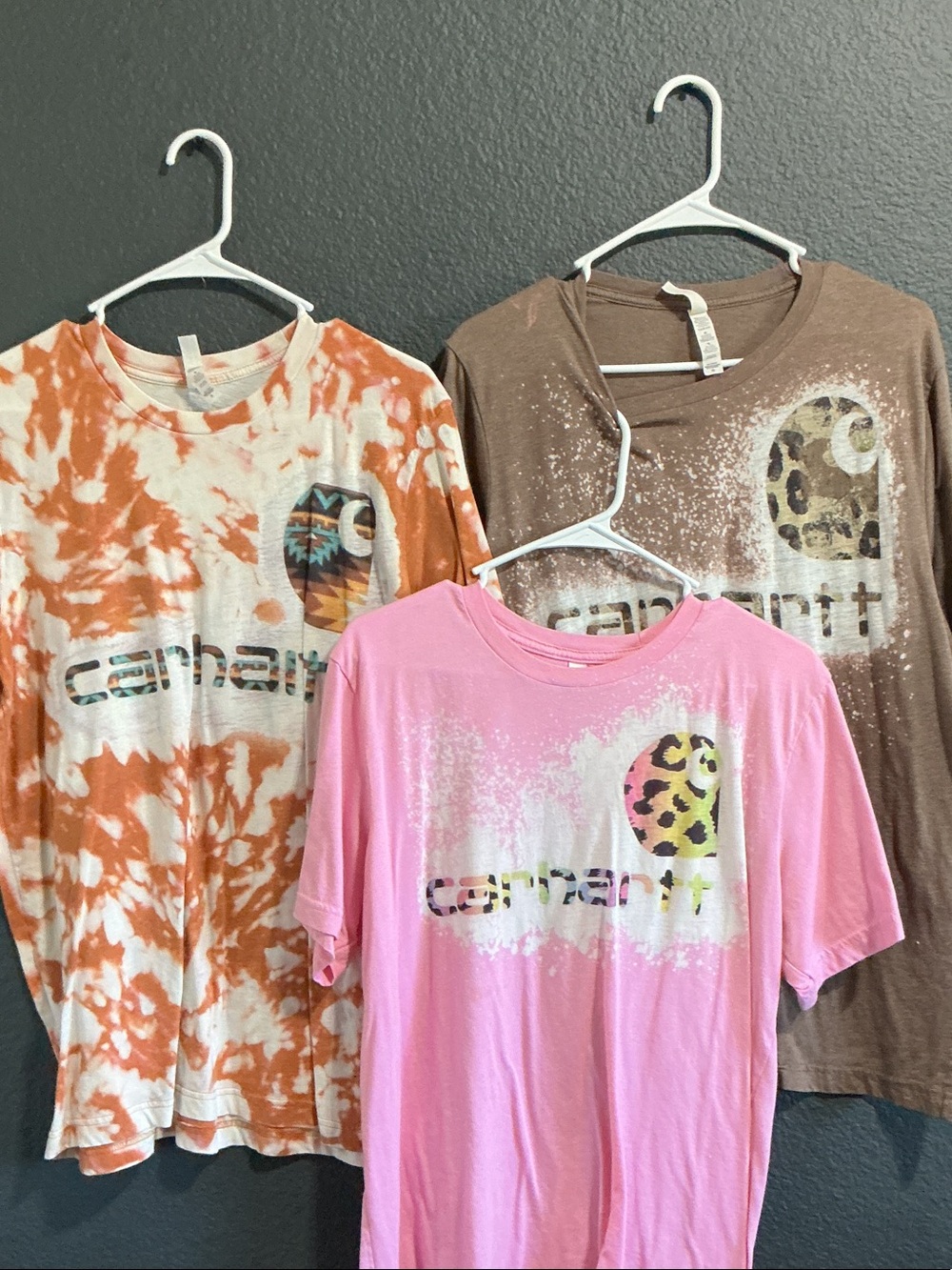 Bella Canvas Short Sleeve Tees — Pink, Orange Tie-Dye & Brown
